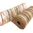 thumbnail image 3 of Natural Burlap Red White and Blue Metallic Stripe Deco Mesh - Holiday Floral Deco Mesh - ( 10 Inch x 10 Yards ), 3 of 3