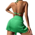 thumbnail image 4 of WREESH Womens Bikini Set with Sarong Bathing Suit Beach Cover Up Wrap Skirt Bikini Split Bikini Three-Piece Swimsuit Split Swimsuit Set Green, 4 of 8