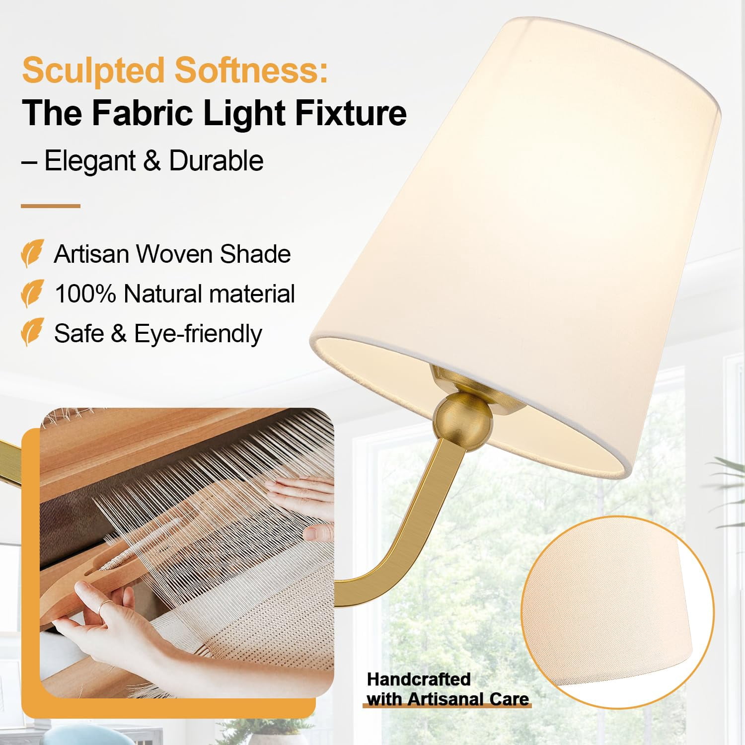 Bathroom Light Fixtures  2-light Brushed Gold Vanity Lights Lighting Over Mirror With Flared White Fabric Shade Modern Wall Sconces For Living Room Hallway