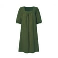 thumbnail image 4 of Sakmal Knee Length Womens Dresses Dresses Green Solid Square Neckline Elbow-Length Puff Sleeve Girls Dresses, 4 of 4