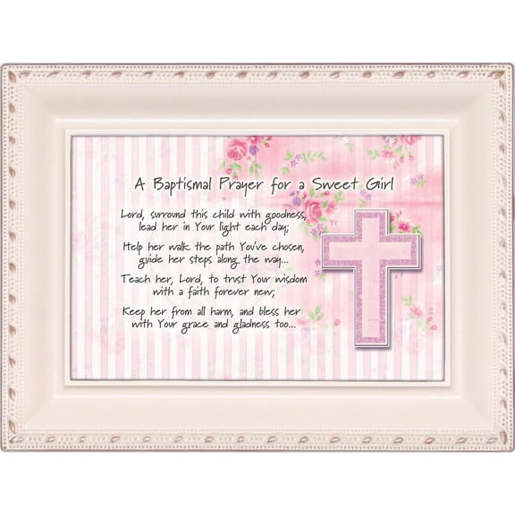 Baptismal Prayer Lead Her Ivory Rope Trim Jewelry Music Box Plays Ave Maria