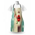 thumbnail image 3 of Lips Apron, Lady Showing Her Watermelon Nail Art and Makeup Closeup over Polka Dots Background, Unisex Kitchen Bib with Adjustable Neck for Cooking Gardening, Adult Size, Multicolor, by Ambesonne, 3 of 4