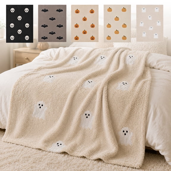 Tryvkinvive Halloween Throw Blanket, Soft Flannel Ghost Bat Pumpkin Blanket, Cozy Flannel Blanket Halloween Decoration Throw Blanket for Couch Sofa Bed Living Room Home Decor, 27.5"x40"