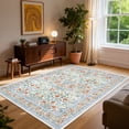 thumbnail image 4 of FairOnly 5'x7'Retro Floral Printed Machine Washable Area Rug Ultra-Thin Low Pile Stain & Pet Friendly Non Slip Indoor Rug for Living Room Bedroom Kitchen Dining,Beige Orange, 4 of 7