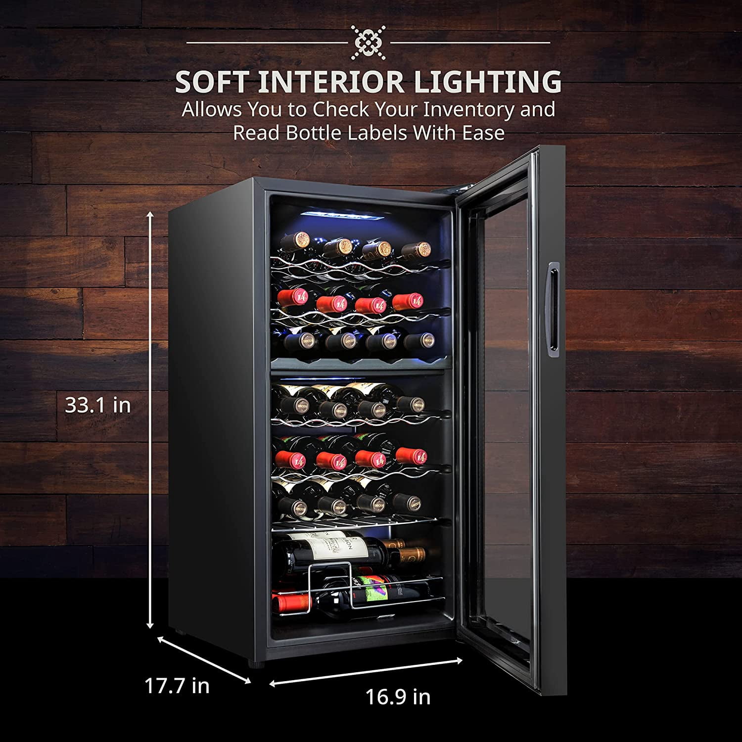 Ivation 28 Bottle Freestanding Wine Refrigerator, Dual Zone Wine Fridge with Lock, Black