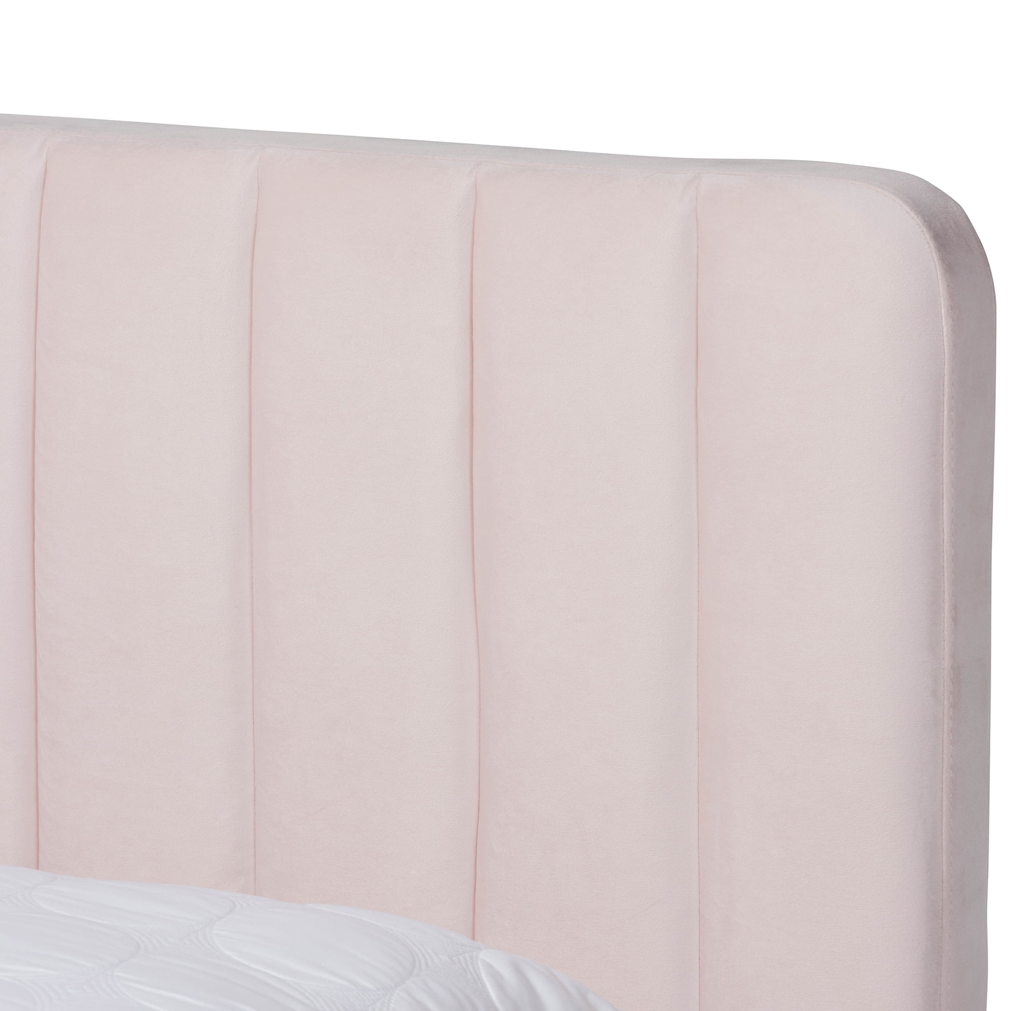 Baxton Studio Nami Full Size Channel Tufted Headboard Modern Platform Bed, Light Pink / Gold