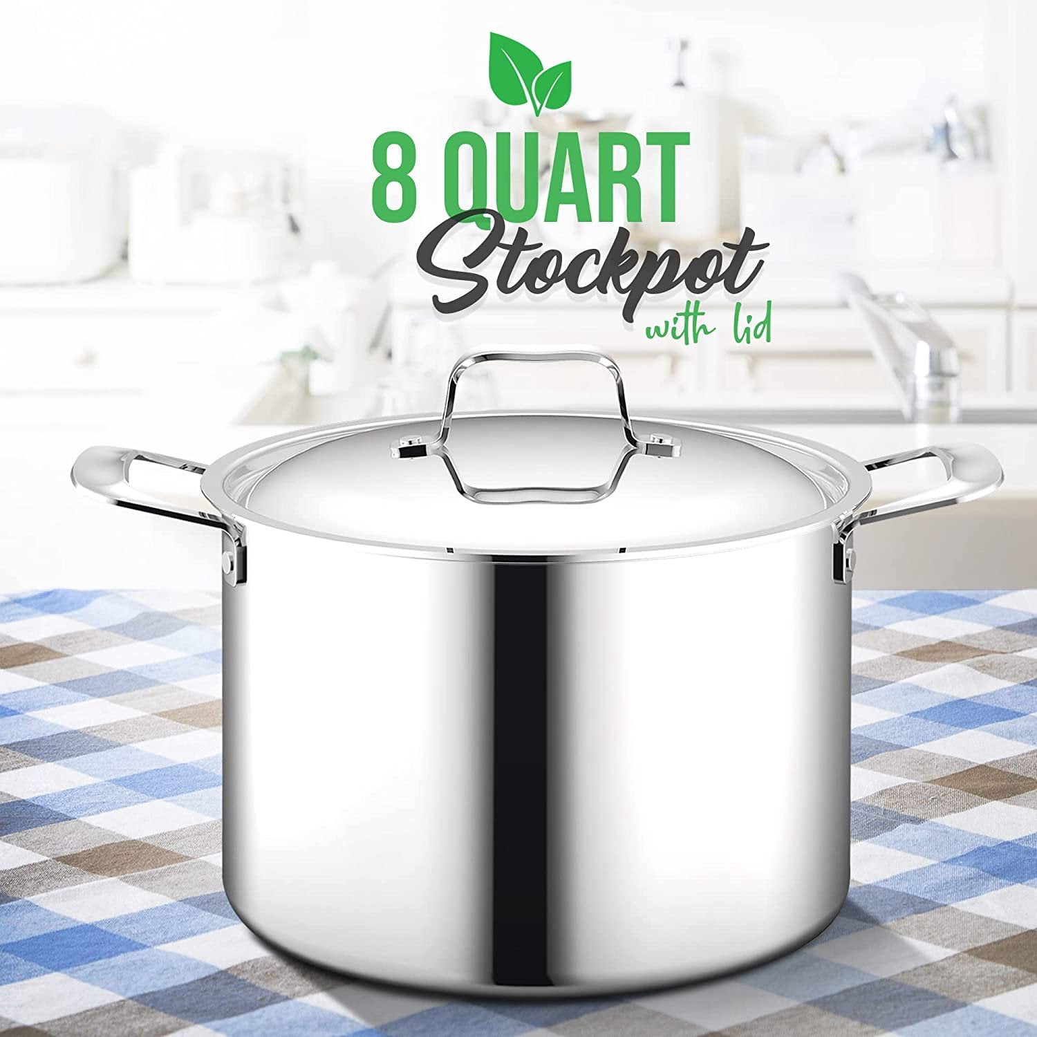 NutriChef 8-quart Stockpot Stainless-Steel Stain-Resistant Pot Kitchen Cookware W/ Satin Interior