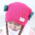 thumbnail image 1 of Gorro de bebé, gorro de punto trenzado de invierno, gorro para niños, gorro de invierno grueso con forma de bola de masa, 1 of 3