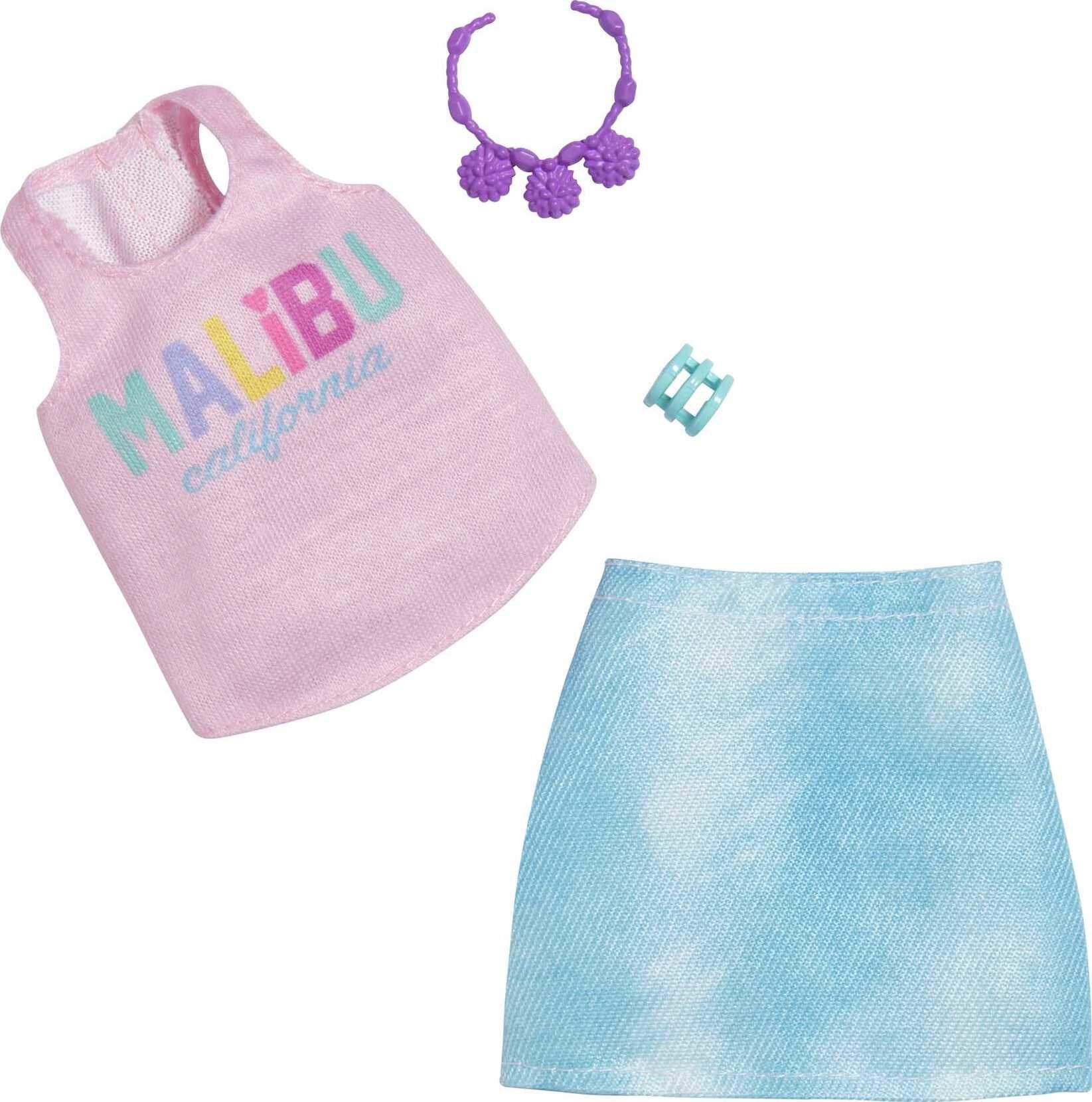 Barbie Fashion Pack of Doll Clothes, Complete Look Set with Malibu Tank, Skirt and Accessories