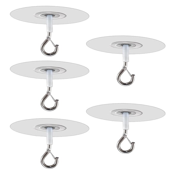 5 Pack No Hole Ceiling Hooks for Hanging Light Plants Wind Chimes and Decorations Adhesive Wall Mount Eye Hooks with Safety Buckle Design