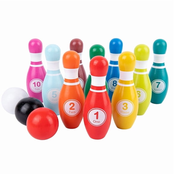 Wooden Bowling Set – Colorful, 10 Pins & 1 Ball, Parent-Child Interactive Digital Cognition Desktop Game