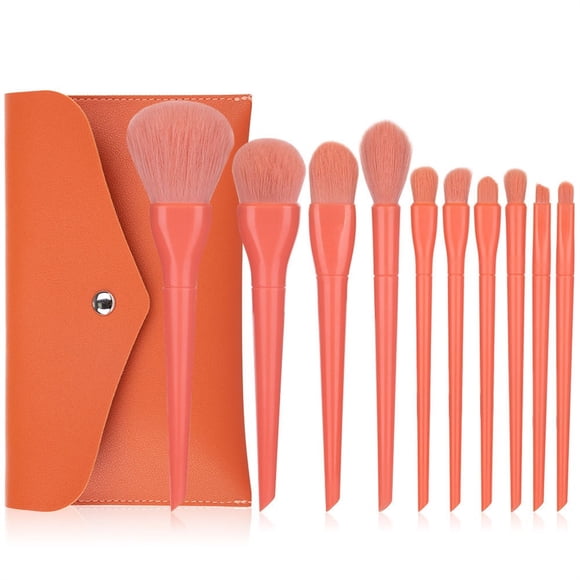 Vogacara Paquete de 10 brochas de maquillaje de belleza facial, polvo de sombra de ojos portátil, suministro cosmético, viaje profesional al aire libre Pinceles de maquillaje y herramientas Naranja Vogacara CE013614-01