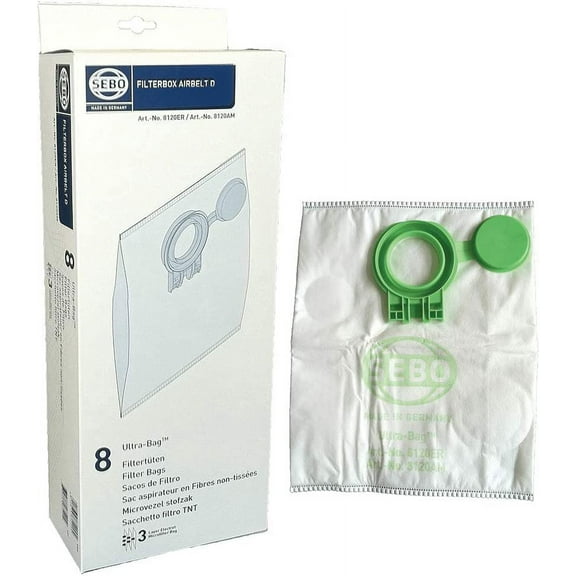 Sebo Airbelt Series D1, D4, D4 Premium Canister Vacuum Filter Bags 8 Pk Genuine Part # 8120AM, 8120ER