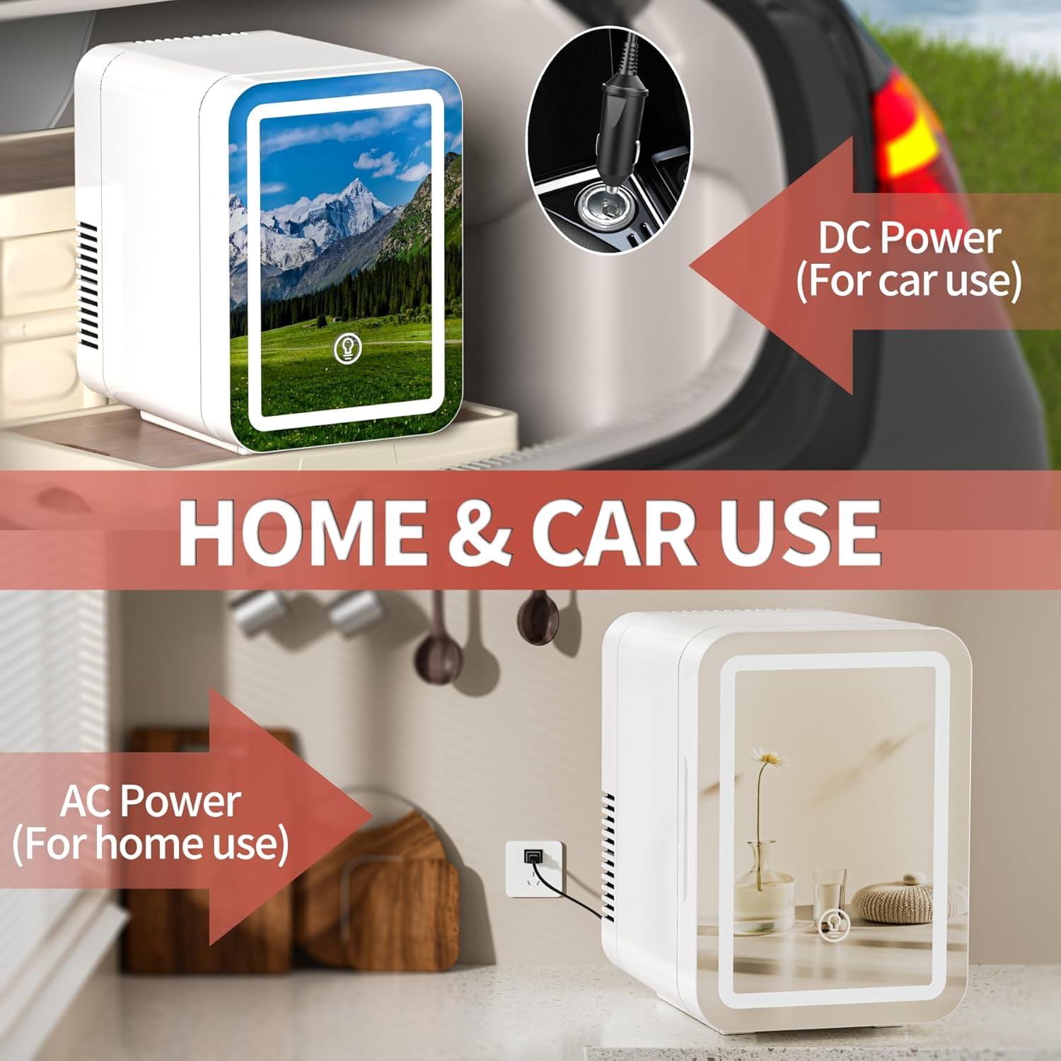 4L  Fridge with LED Mirror, Dual Cooling & Warming Function, Portable Refrigerator for Skincare, Makeup, Car and Home Use