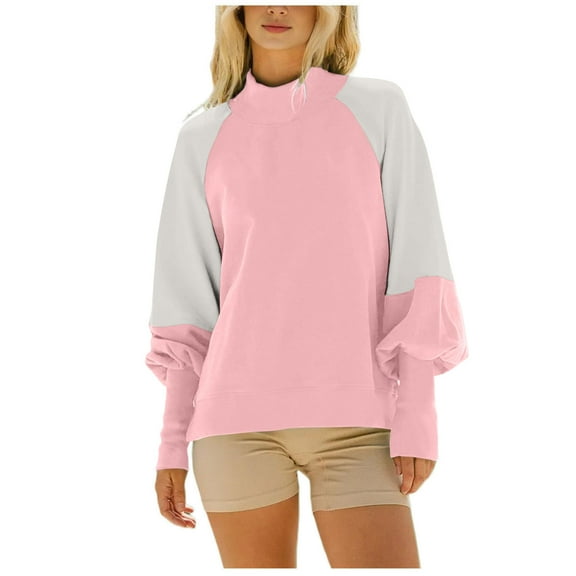 Annhoo Womens Sweatshirt Fall Trendy Color Block Mock Neck Pullover Shirts Loose Long Sleeve Sweaters Tops