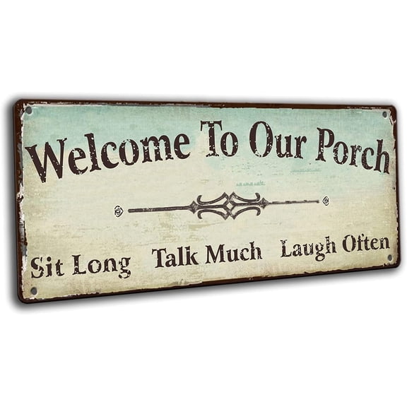 Welcome to Our Porch Decor decorations outdoor, Back Porch Sign outside Vintage Metal Welcome sign Backyard Wall Decor Accessories 16x6 Inches