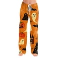 thumbnail image 3 of JULMCOMO Halloween Pajama Pants for Women Pumpkin Blood Ghost Print Drawstring Elastic Waist Trendy Pajamas Pants Fuuny Print Comfy Loose Pjs Saffron 3XL, 3 of 6