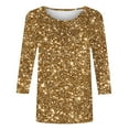 thumbnail image 5 of Women's 3/4 Sleeve Blouses Glitter Tops Crewneck Pullover Sweater Basic Casual Solid Color Tunic Tops Yellow M, 5 of 5