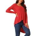 thumbnail image 4 of INSPIRE CHIC Women's High Low Tops Long Sleeve Irregular Hem Casual Blouse Tops Red XL, 4 of 4