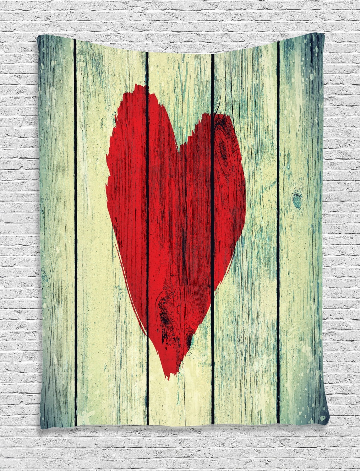 Love Tapestry Heart Symbol Painted On Rustic Wooden Wall Romance Affection Pleasure Themed Print Wall Hanging For Bedroom Living Room Dorm Decor