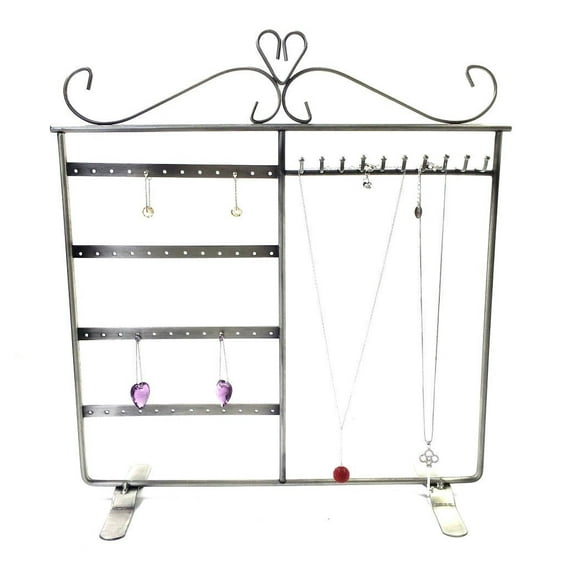 Combo Earring Holder ~Necklace Organizer, Jewelry Stand Display (Antique Silver)