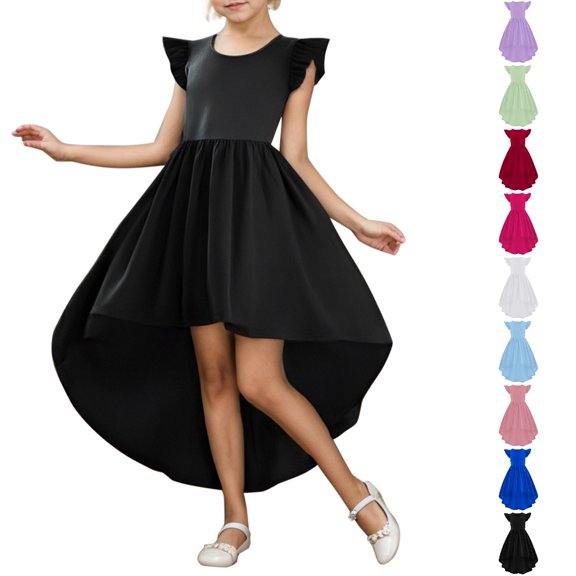 HJYCHN Kids Dress Ruffled Cap Sleeve High Low Formal Gown with Asymmetric Hemline for Girls Dress 7-8Years