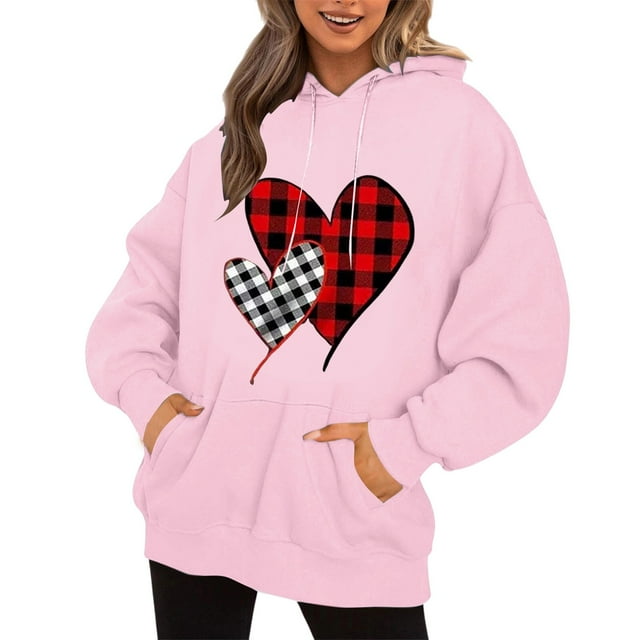 WEAIXIMIUNG Chandail en Molleton pour Femmes Zip Sans Capuche Col Rond Poche Imprimé Cœur Saint-Valentin Manches Longues
