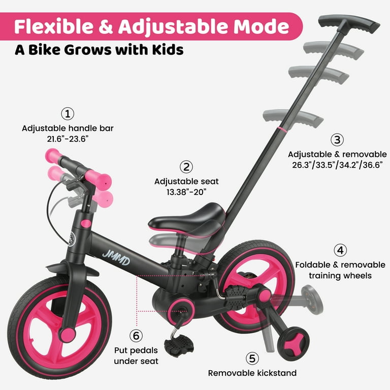 JMMD Toddler Bike with Push Handle, 6-in-1 Foldable Balance Bike
