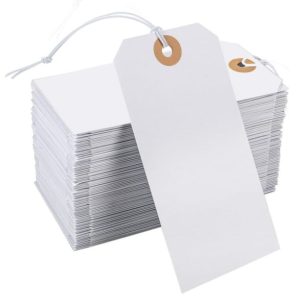 200pack White 4.72x 2.36inches Paper Tags with Elastic String, Reinforced Hole, for Christmas Gifts, Inventory, Writable, Gift Tags, Hang Tags