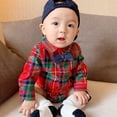 thumbnail image 2 of Canrulo Christmas Outfit Infant Baby Boy Xmas Plaids Romper Bodysuit Jumpsuit Bowtie Dress Shirt Clothes Red 12-18 Months, 2 of 9