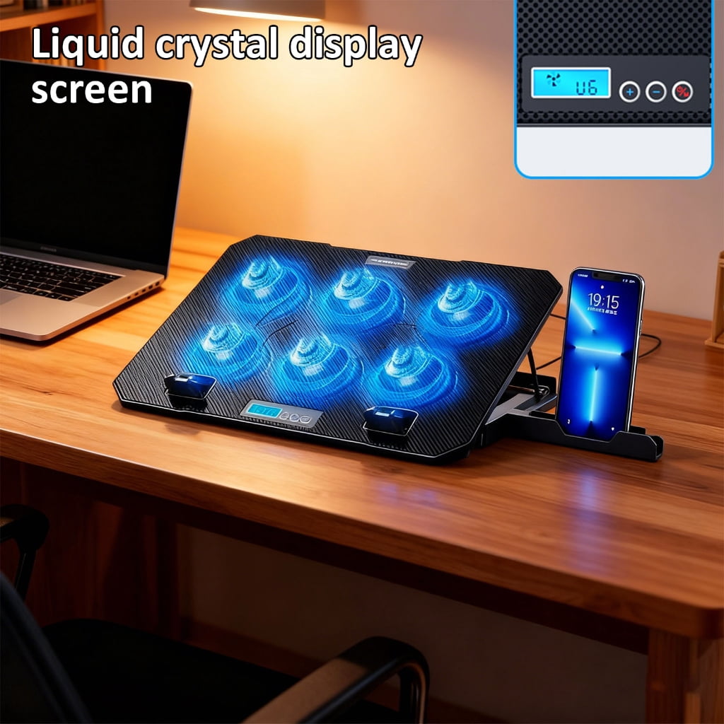 LED Gaming Laptop Cooling Pad Laptop Cooling Stand External Fan Height Adjustable Stand with 2 USB Port Phone Holder