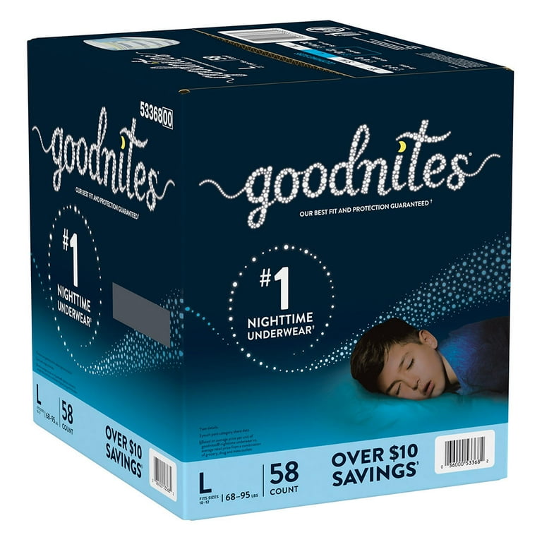 GoodNites Boys' Overnight Bedtime Underwear, Large Size, 58 Count