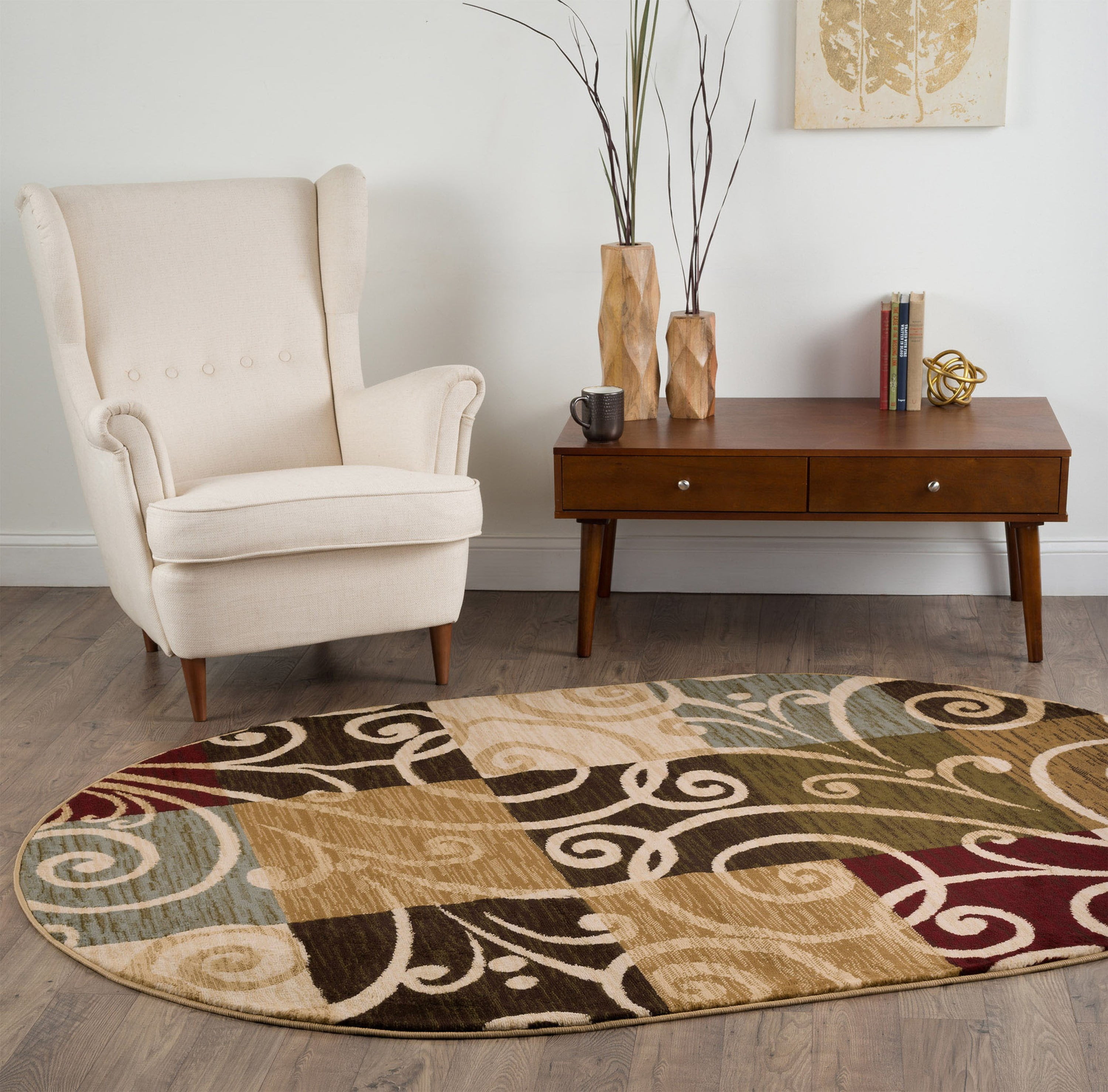Transitional Area Rug (5'3'' x 7'3'' Oval) Geometric MultiColor Living