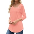 thumbnail image 3 of UVN Summer Square Neck Blouses for Women 3/4 Sleeve Shirt Ladies Dressy Casual Button Tunic Tops, 3 of 8