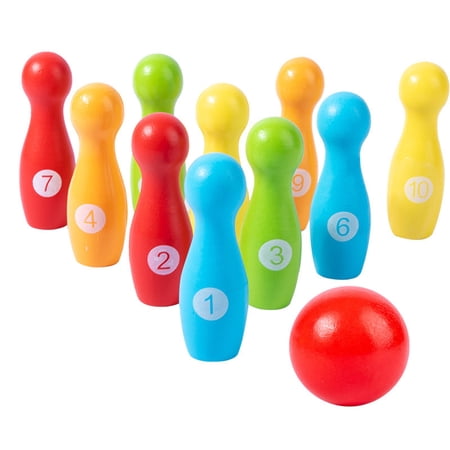 KYAIGUO Kids Wooden Number Bowling Balls Wooden Bowling Set with Numbers Kids Toys Bowling Set for 2 Years Olds