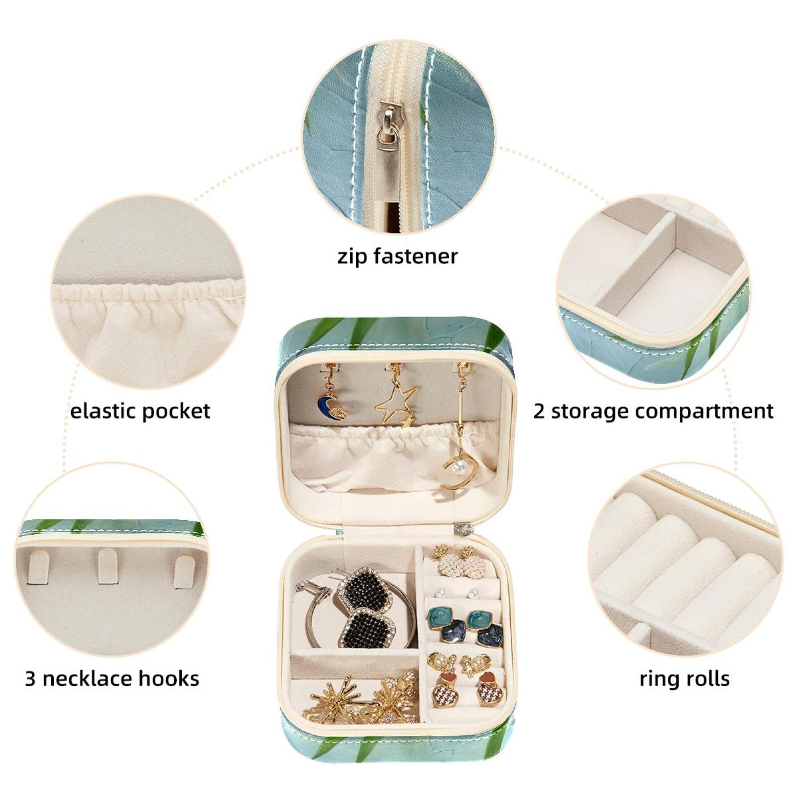 PhooArto Small Jewellery Box, Zen Stones and Bamboo Portable Travel Mini Jewelry Case for Women Leather Ring Organizer
