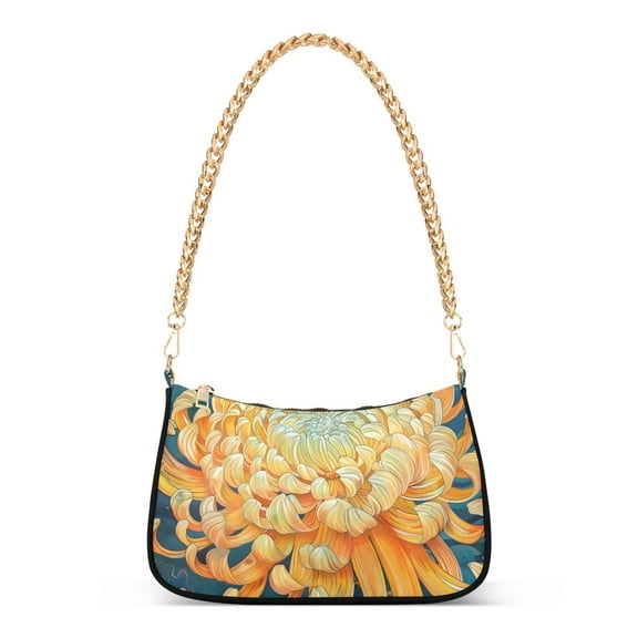 Ryvnso Chrysanthemums Blooming Womens Chain Shoulder Bag Tote Handbags Clutch Hobo Purse with Zipper for Travel