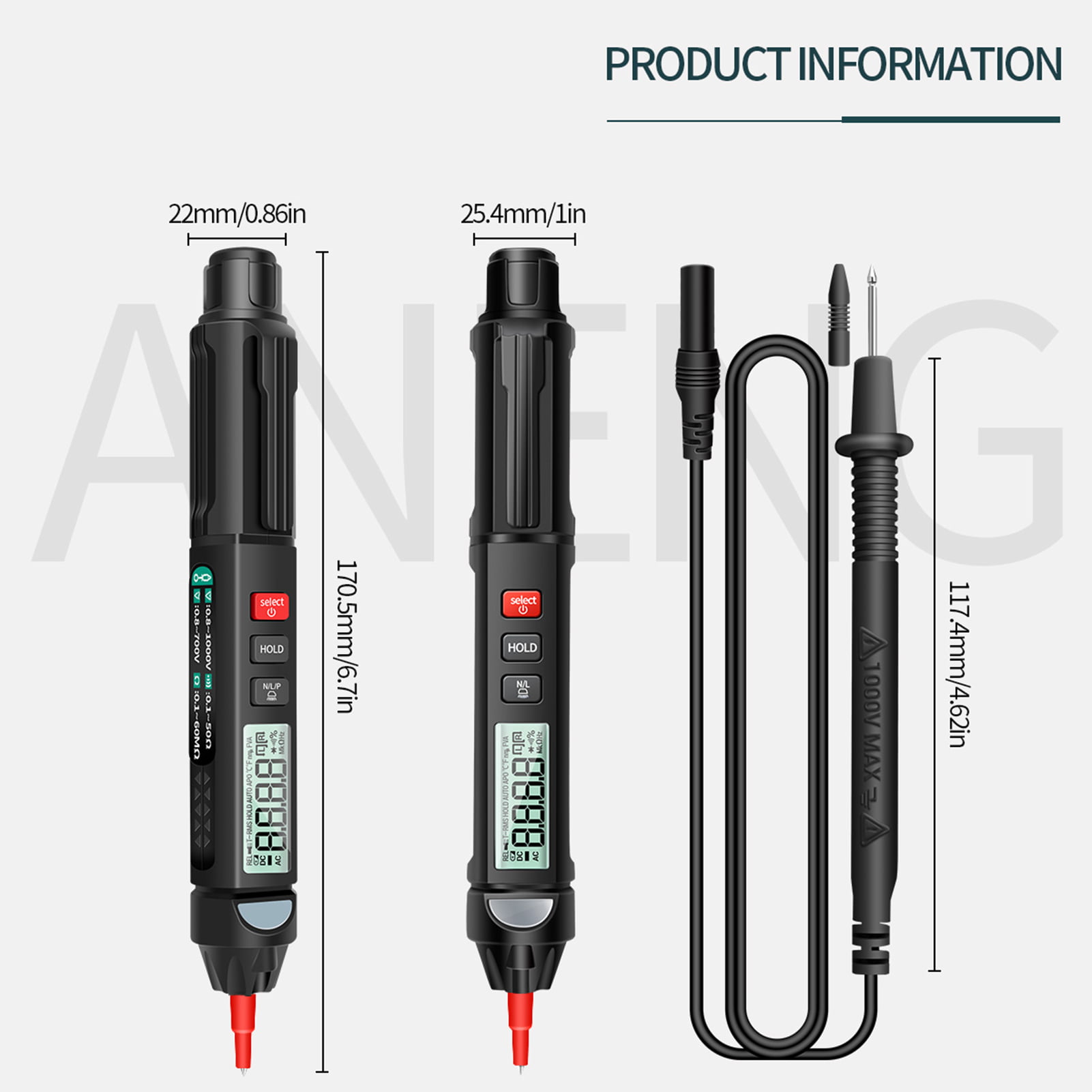 Auto Rang Meter Digital Pen Type Multimeter Tester 6000 Counts LCD Display 