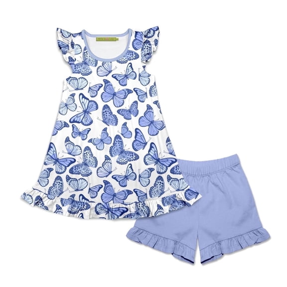 Millie Loves Lily Girls Periwinkle Butterfly Printed Top and Solid Short Set,Big Girls,Size 8,2-PCS