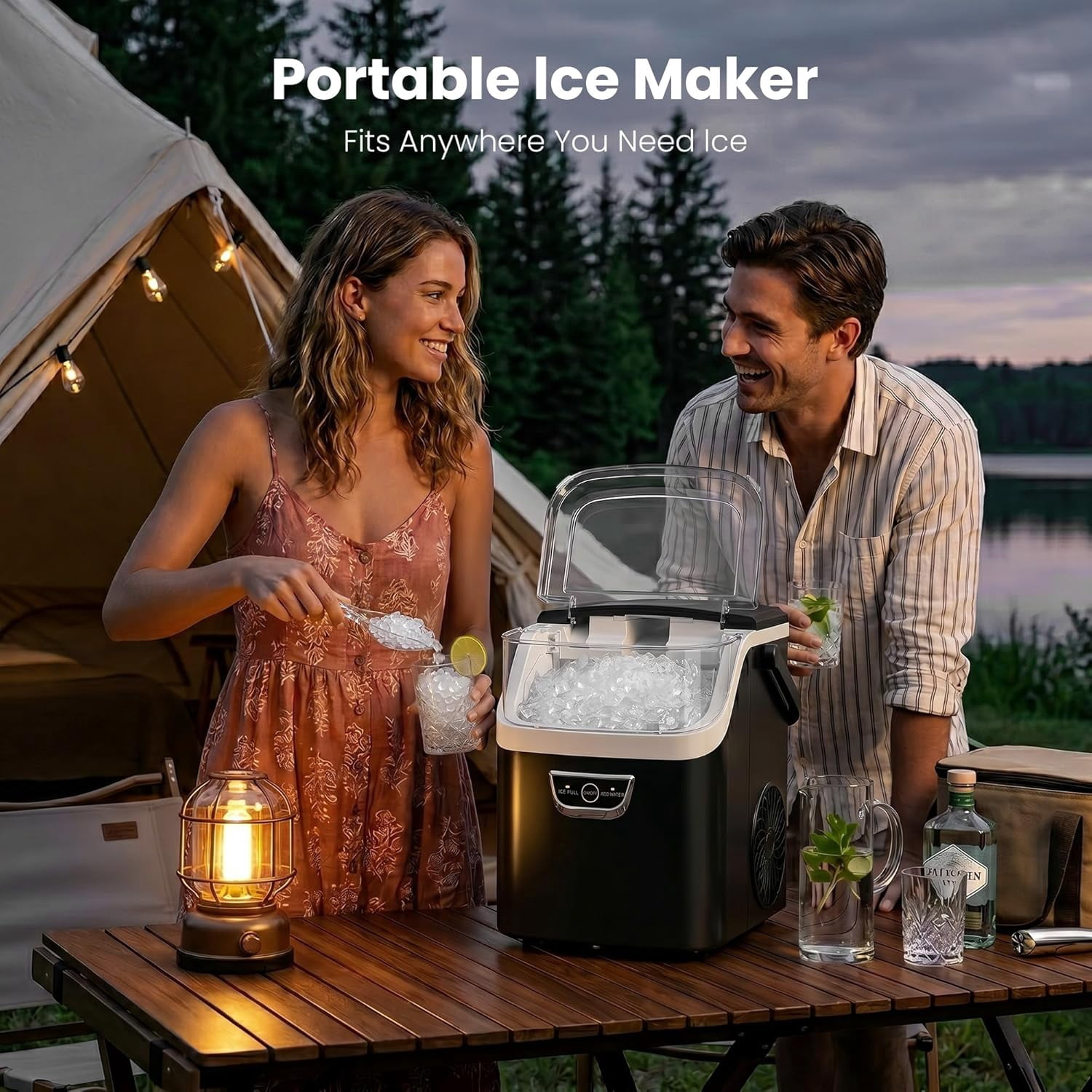 Auseo Nugget Ice Maker Countertop , 35lbs/24H, Crushed Ice Ready in 5 Mins ,Self-Cleaning, Ice Basket & Ice Shovel & Handle, for Home/Office/Party, Black
