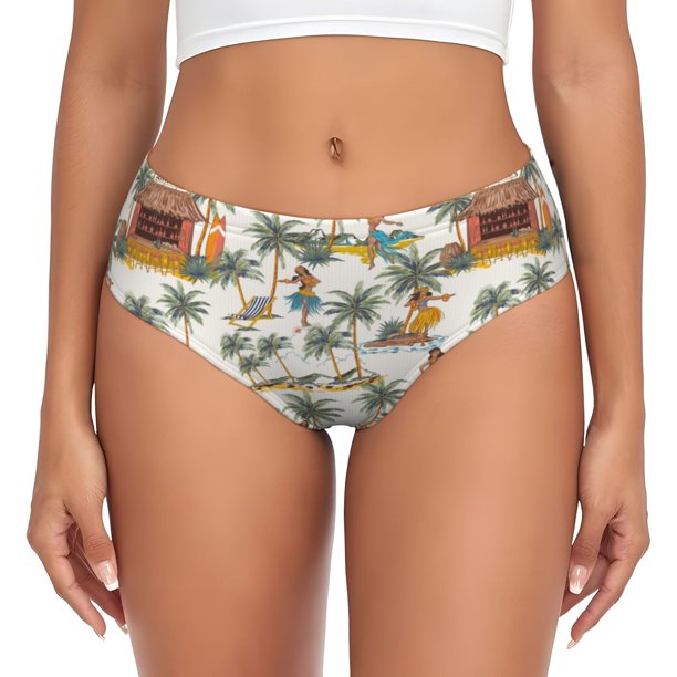 Balery Hawaiian Style Ropa Interior de Algodón para Mujer con Dibujo – Braguitas Cómodas y Elásticas, Estilo Clásico-Large