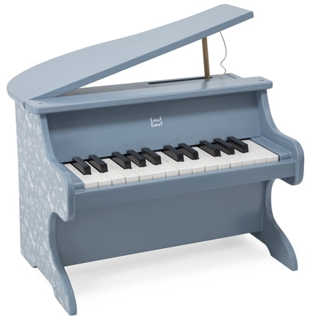 Label Label: Wooden Piano - Blue - Musical Instrument Toy, Dragonfly & Nature Design, 15 White-10 Black Keys, Closing Lid, 16.5 x 12.5 x 16", Kids 3+