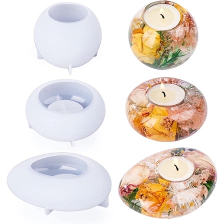 LET'S RESIN 3Pcs Tealight Candle Holder Silicone Molds for Resin, Plaster, Cement, DIY Home Decor, Perfect for Beginners