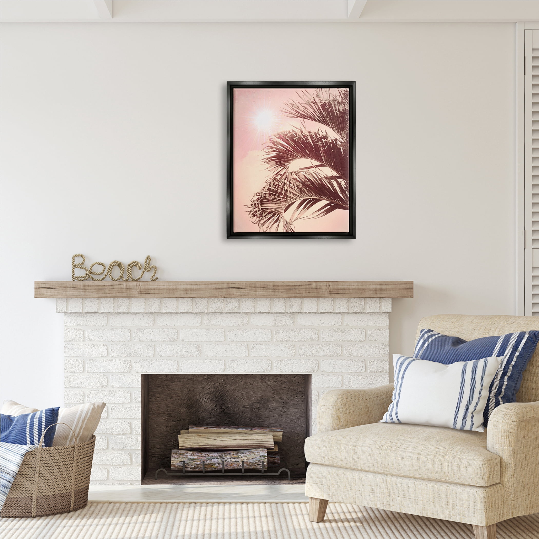 Stupell Industries Pink Sunlit Palm Fronds Botanical & Floral Photography Black Floater Framed Art Print Wall Art, 25 x 31