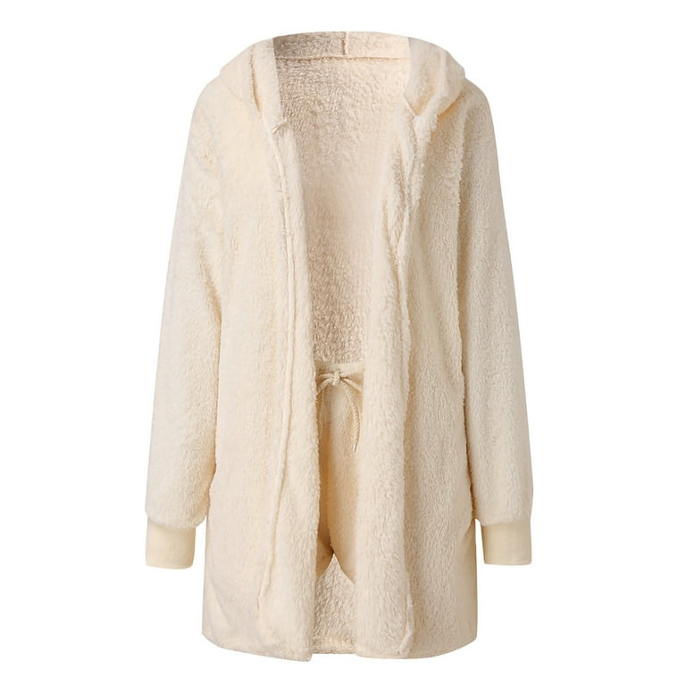 HAPIMO Women's Cozy Knit Set, 3-Piece Fuzzy Fleece Hooded Cardigan