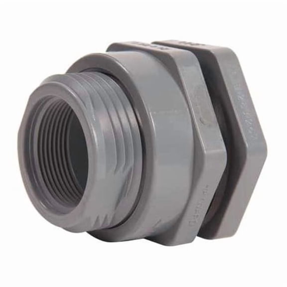 Bulkhead Fitting, 1-1/2", CPVC/EPDM, Socket x FPT