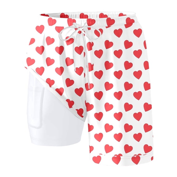 Gyujnb Women All‑Over Print Double Layer Shorts Drawstring Elastic Waist Casual Daily Athletic Shorts,White