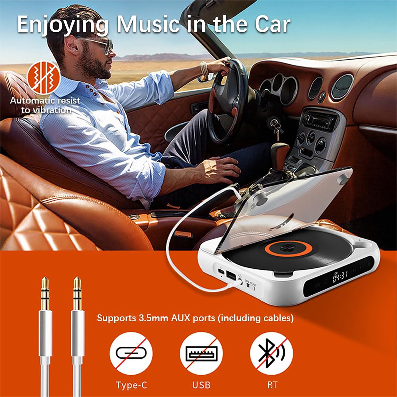 Portable CD Player with Bluetooth 5.1, FM Radio & USB Playback – Dustproof Cover, LED Display, Remote Control, A-B Repeat – Includes Earphones, Compatible with BT Speakers & Headphones
