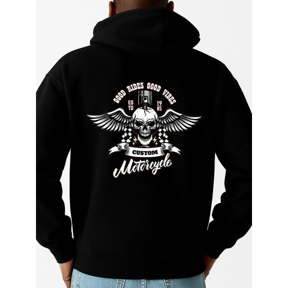 Motorcycle Skull Hoodie funny hoodies fire skeleton men's long sleeve black Winter wear, vintage style, comfortable fit, patterned sweatshirt, streetwear lovers vintage 3d idk