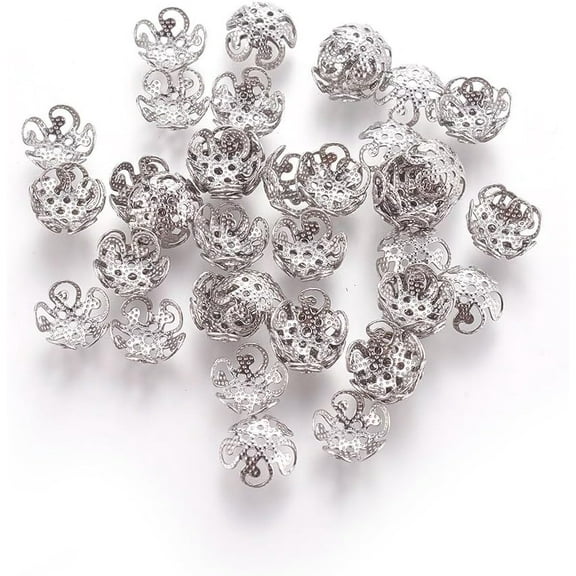 20 Pcs 5-Petal 304 Stainless Steel Bead Caps Stainless Steel Color Caps Hollow Spacer Jewelry Finding DIY